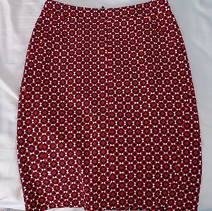 NWT Ann Taylor Red Blue White Printed Pencil Skirt, Zippered Skirt, Business